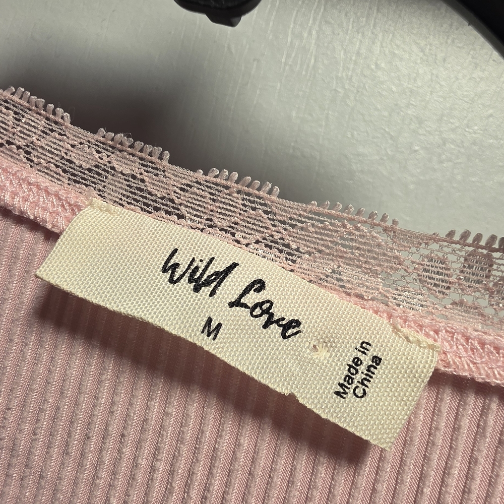 Pink Ribbed Lace Trim Ruched Front Top - Picture 4 of 7